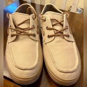 Toms Dorado Mens 13 Canvas Slip On Beige Tan Boat Shoes Lace Up Sneakers Casual